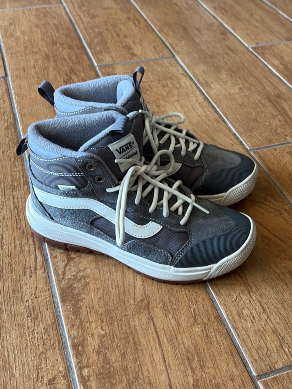 Vans Gray and White High-Top Skate Sneakers